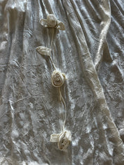 50s Boat Neckline Embossed Satin Rosette Detail Dress