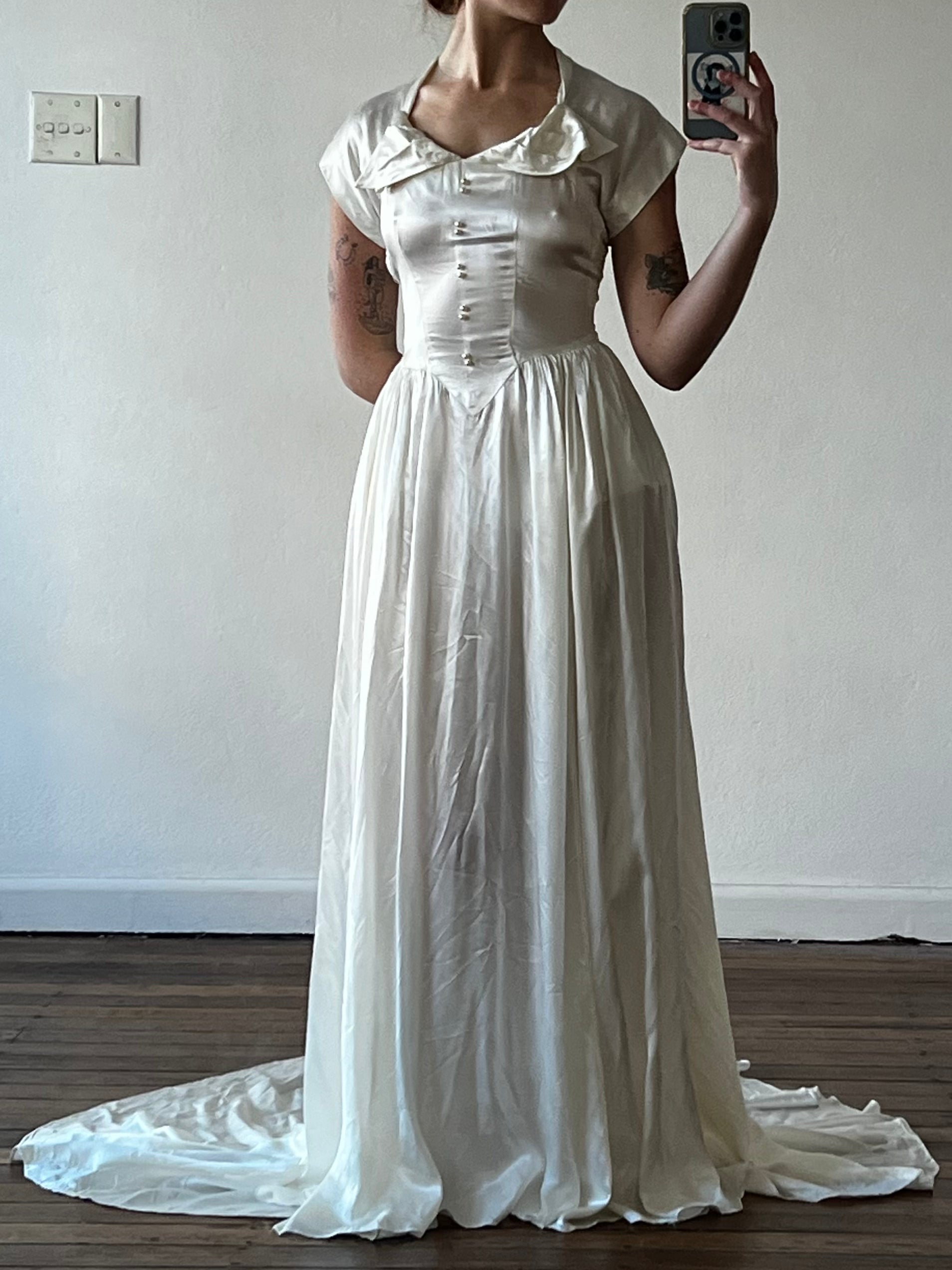 30s Silk Petal Neckline Dress
