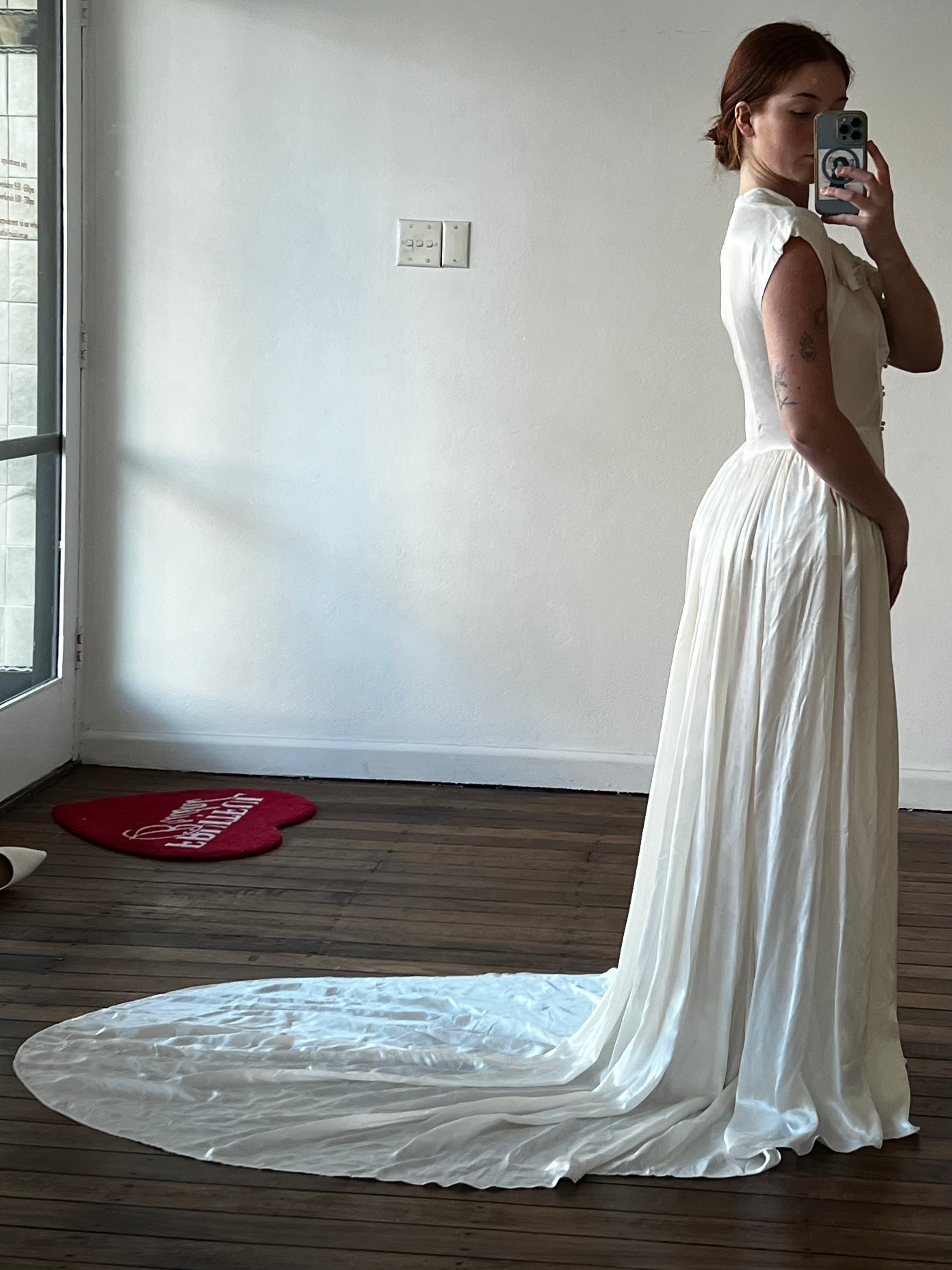 30s Silk Petal Neckline Dress
