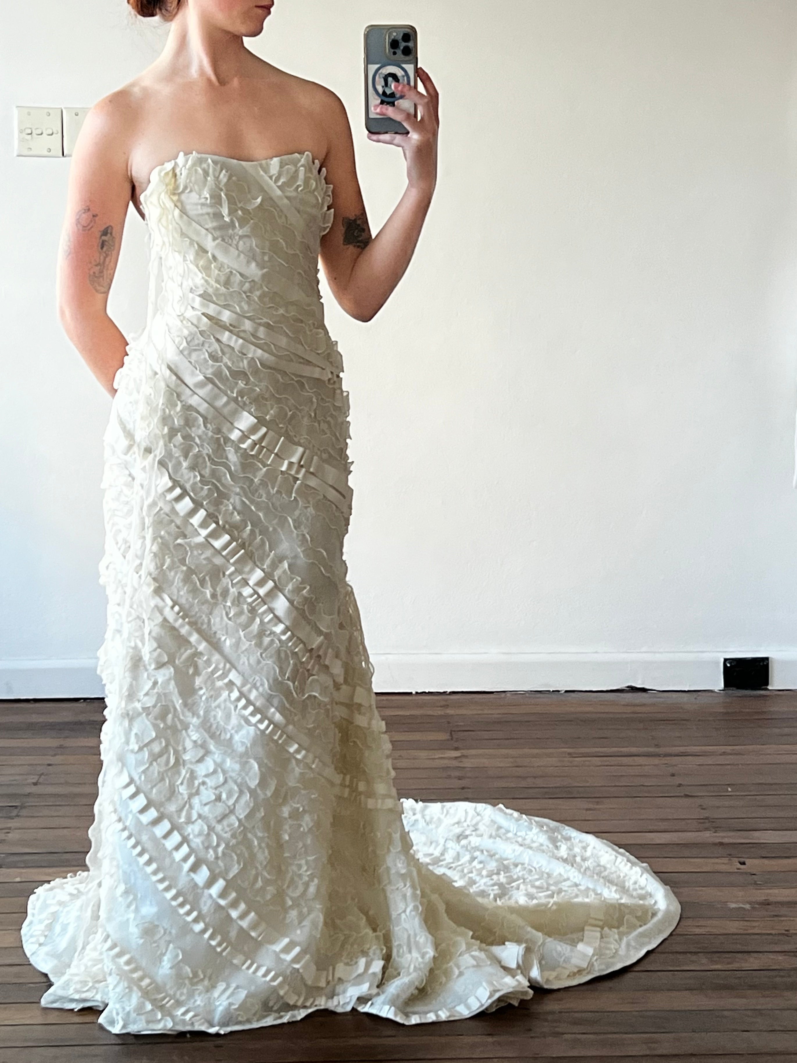 90s Strapless Asymmetrical Ribbon Mermaid Dress