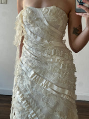 90s Strapless Asymmetrical Ribbon Mermaid Dress