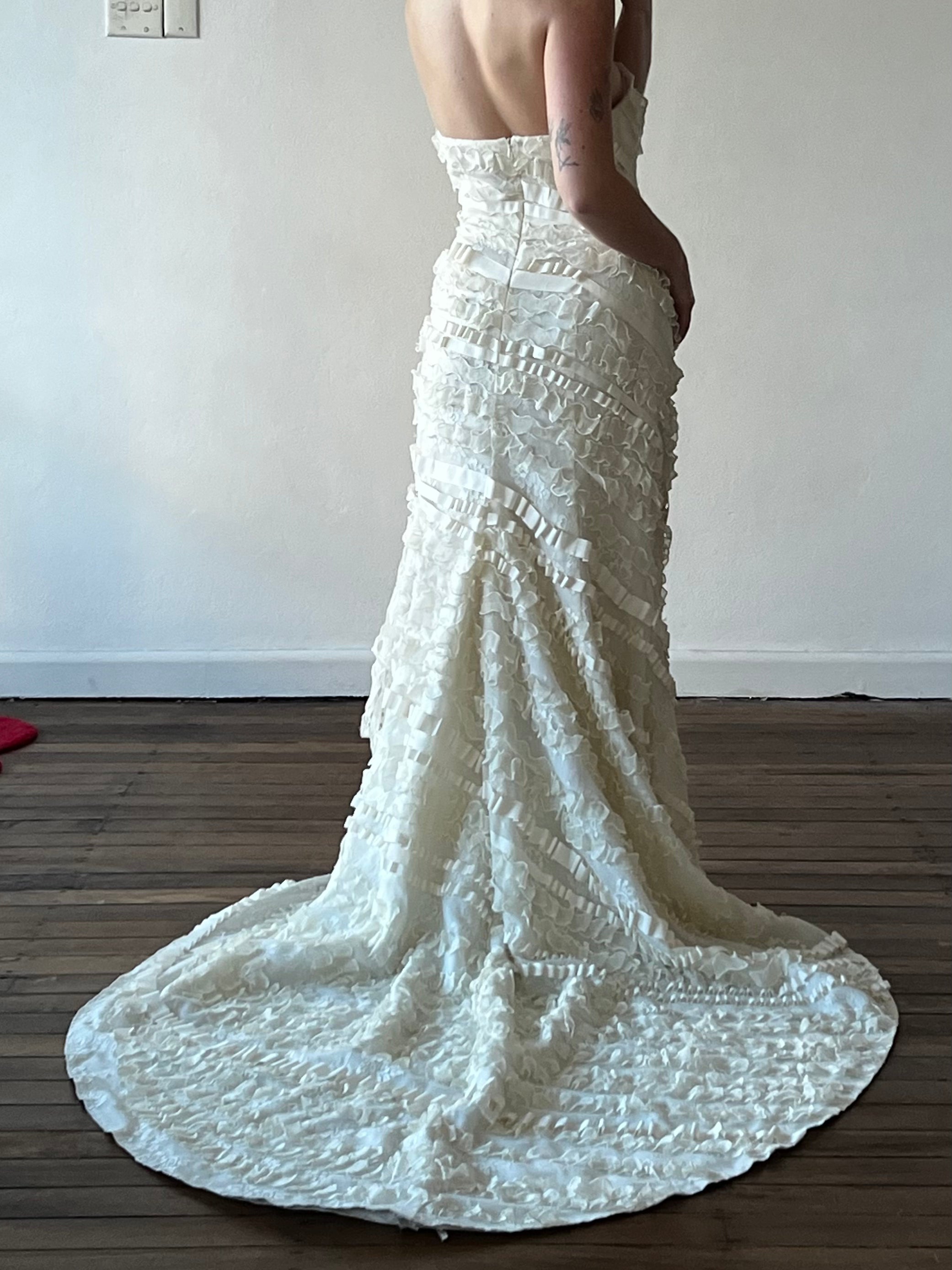 90s Strapless Asymmetrical Ribbon Mermaid Dress