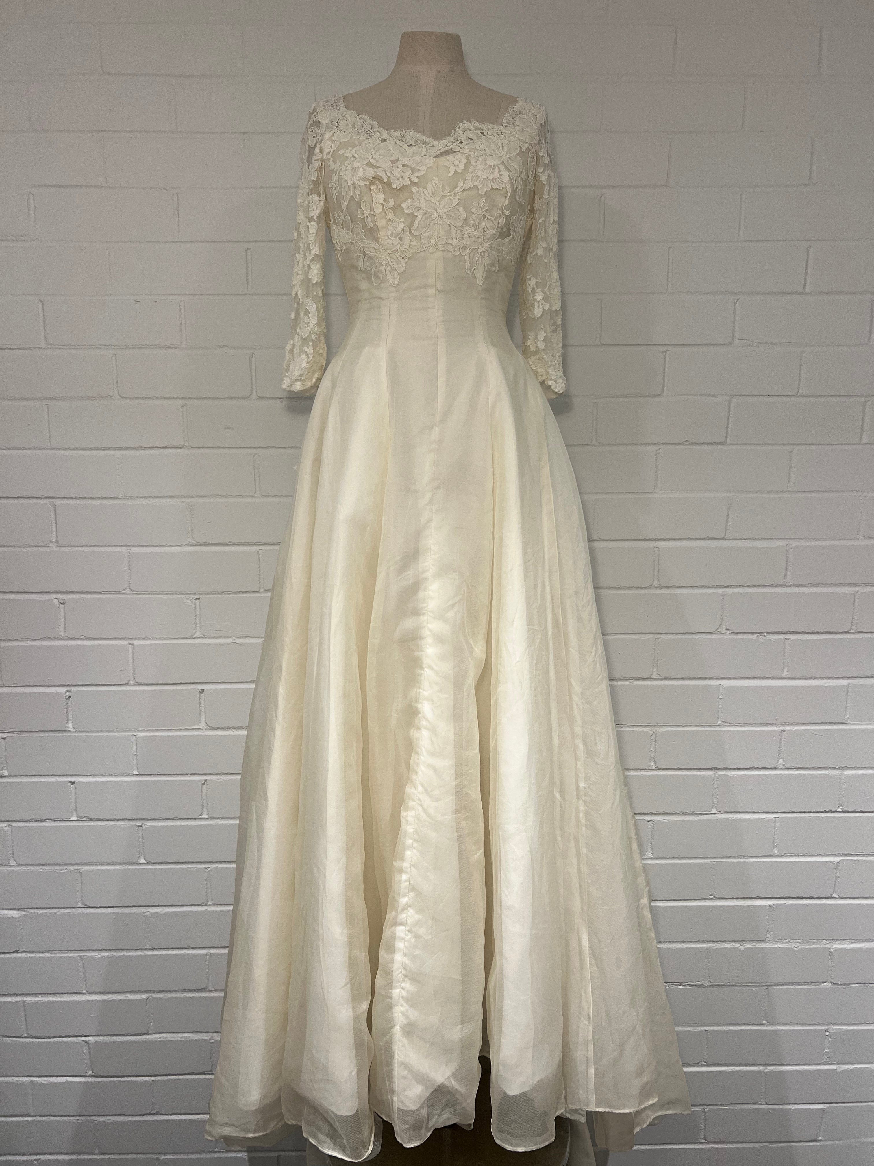 1950s Lace Neckline Organza Princess Dress