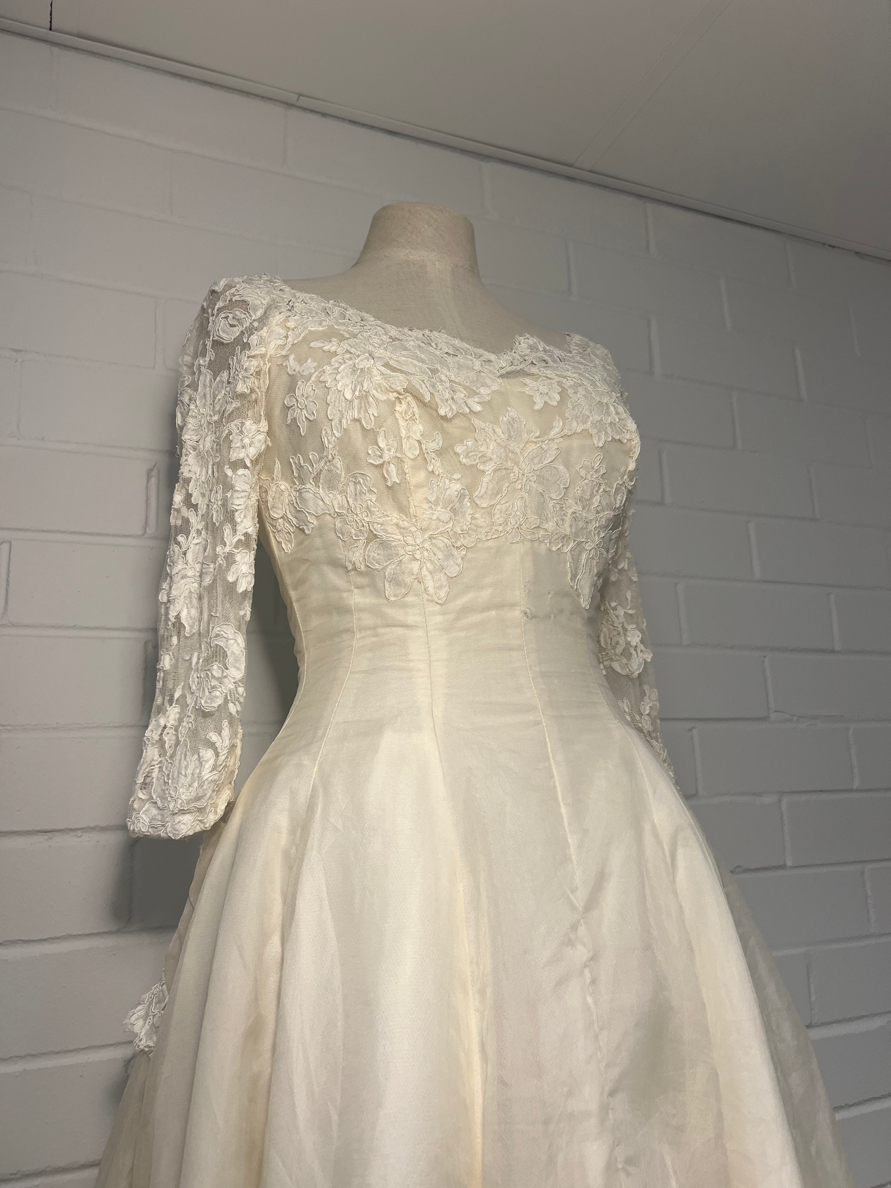 1950s Lace Neckline Organza Princess Dress