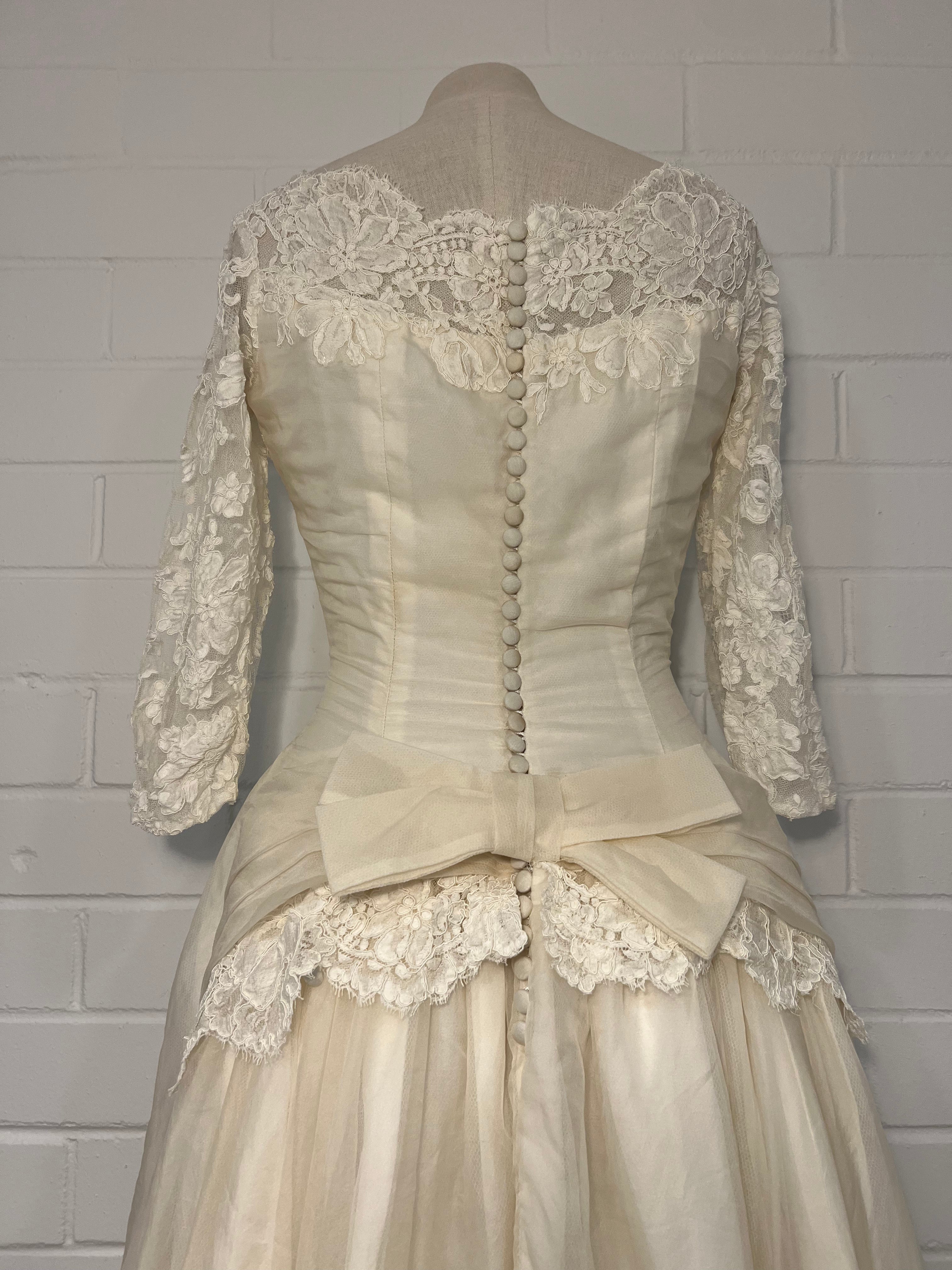 1950s Lace Neckline Organza Princess Dress