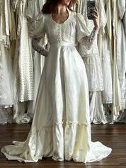 70s Gunne Sax Satin and Lace Empress dress