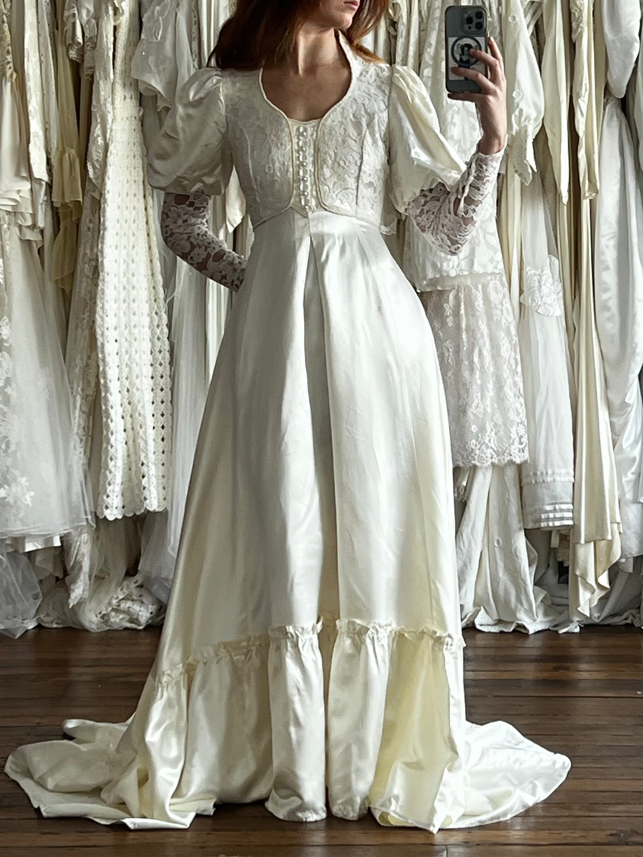 70s Gunne Sax Satin and Lace Empress dress