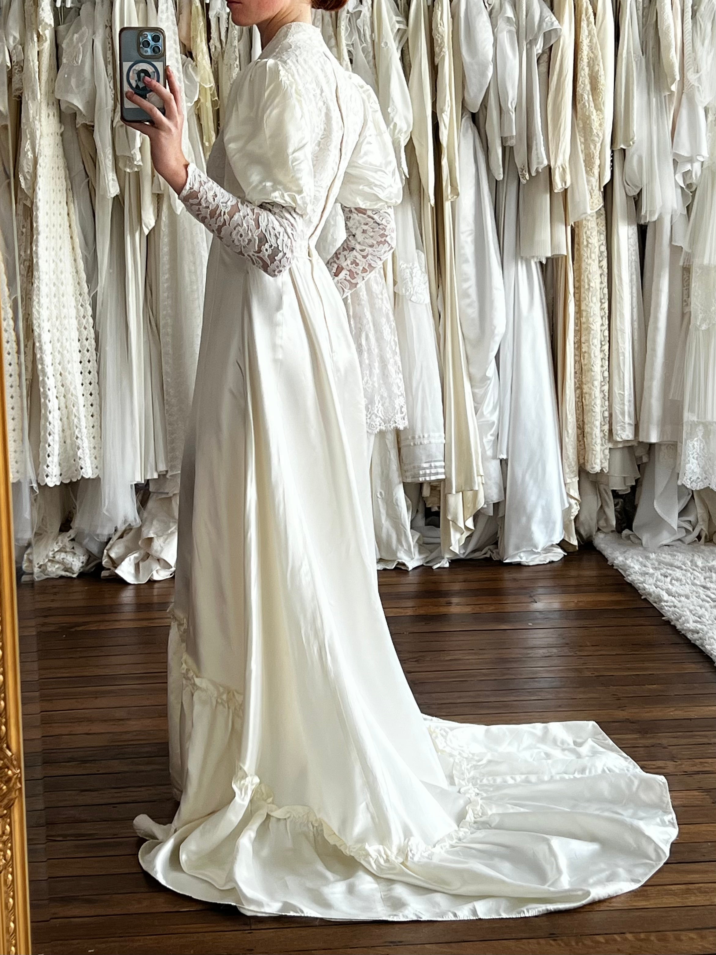 70s Gunne Sax Satin and Lace Empress dress