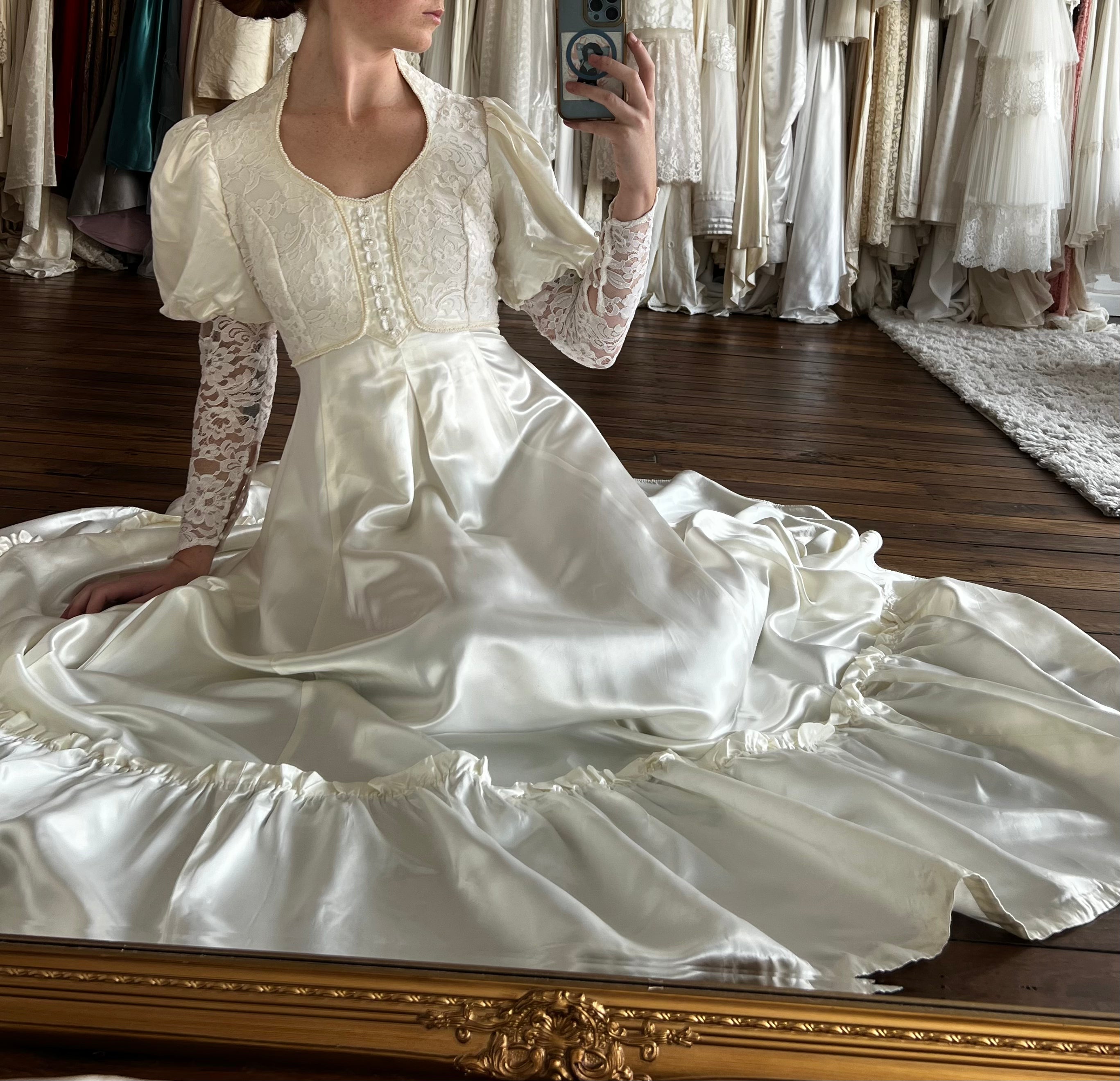 70s Gunne Sax Satin and Lace Empress dress