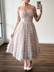 50s Lilac Lace Tiered Tulle Dress