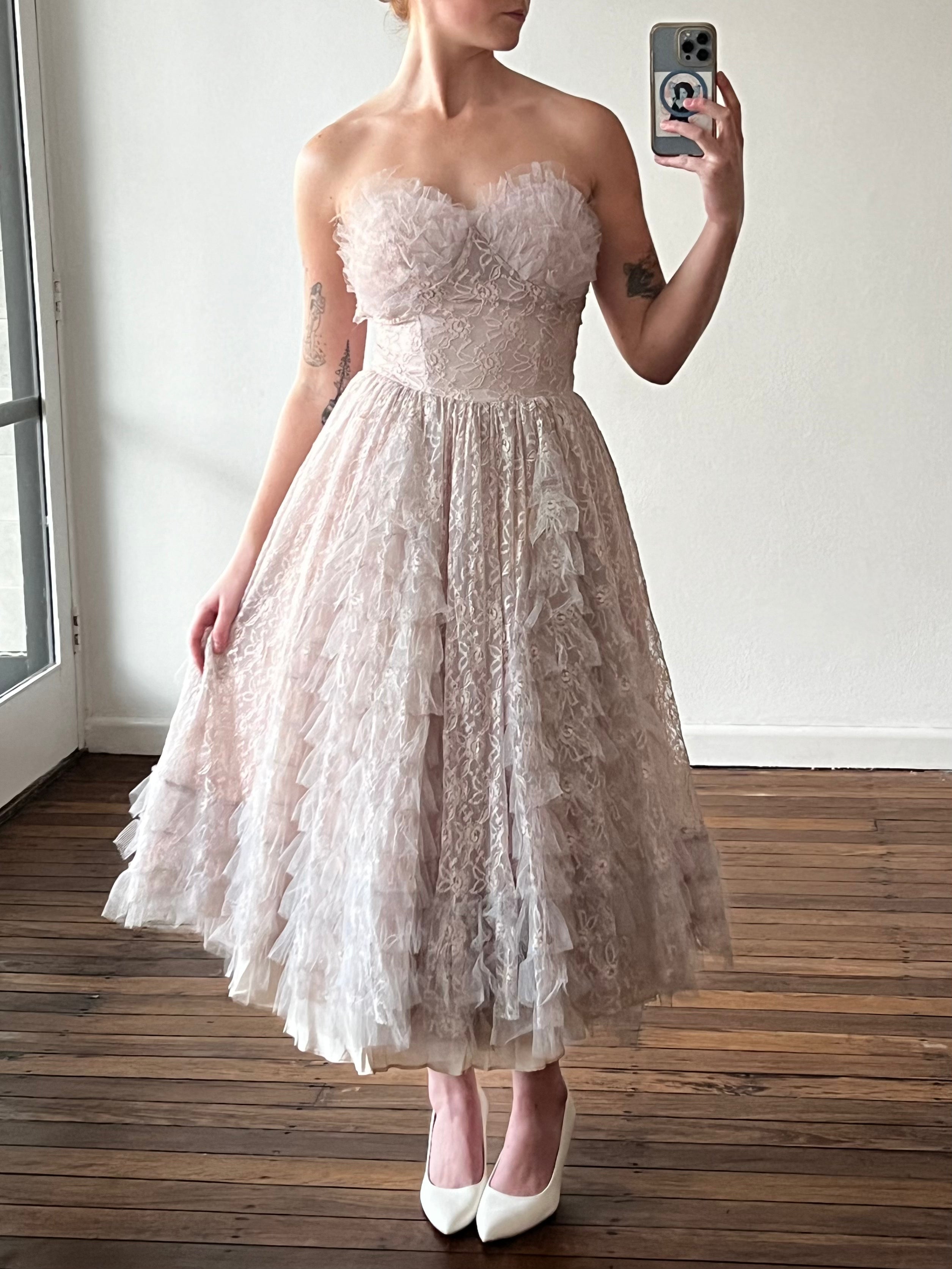 50s Lilac Lace Tiered Tulle Dress