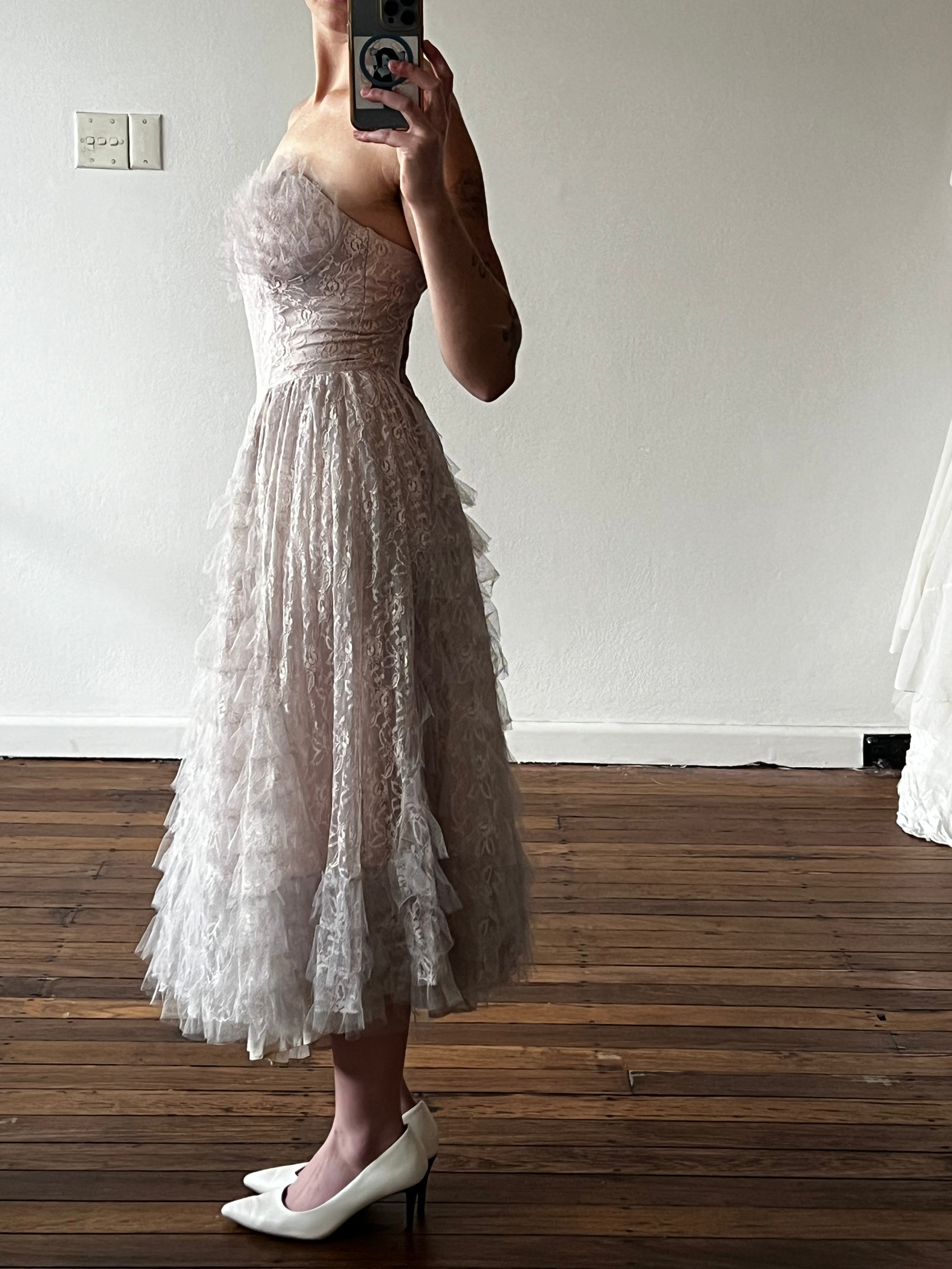 50s Lilac Lace Tiered Tulle Dress