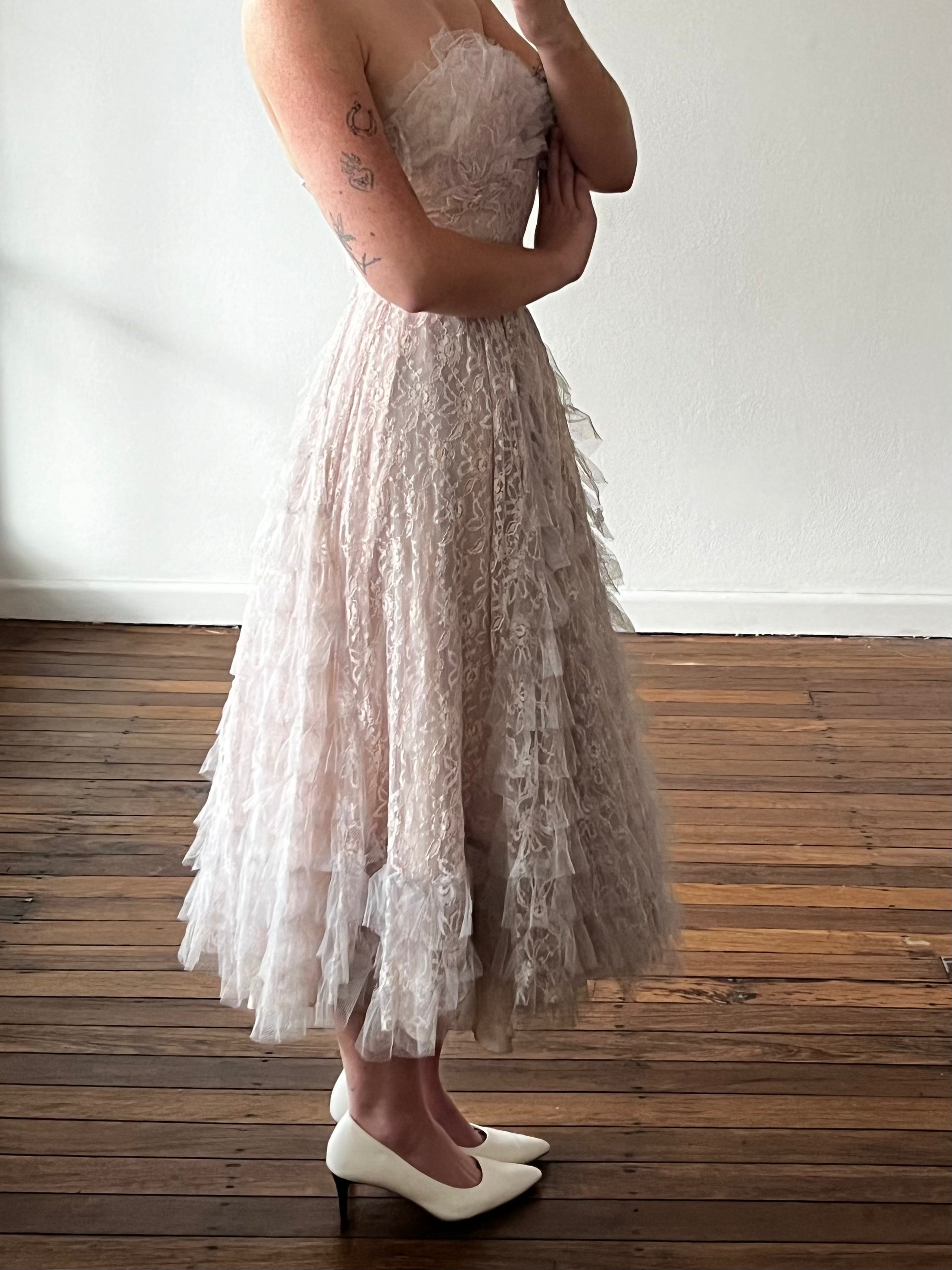 50s Lilac Lace Tiered Tulle Dress