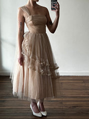 50s Dusty Pink Asymmetrical Tulle Dress