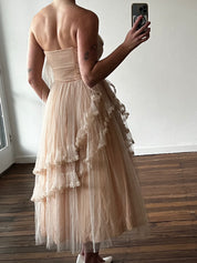 50s Dusty Pink Asymmetrical Tulle Dress