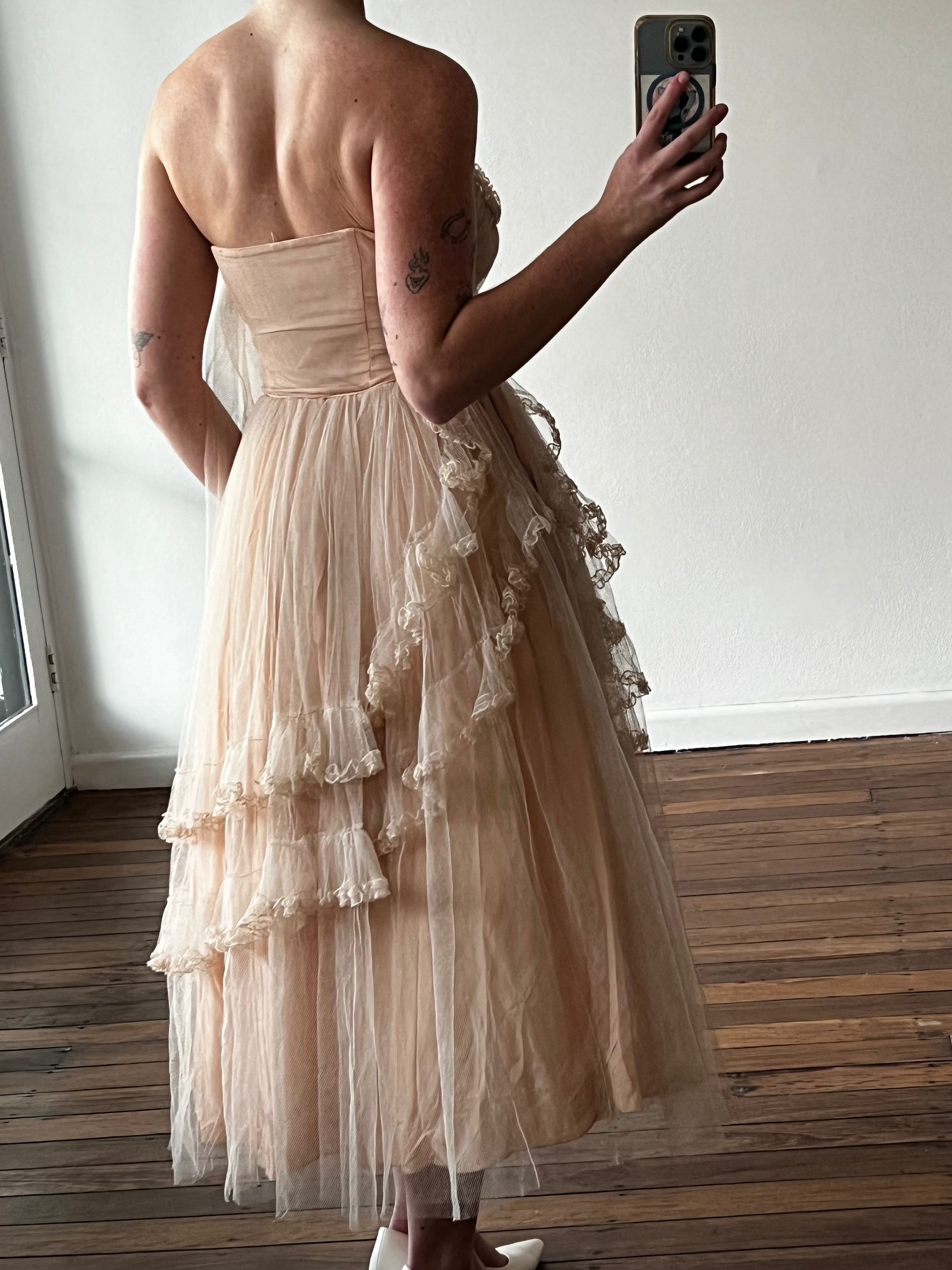 50s Dusty Pink Asymmetrical Tulle Dress