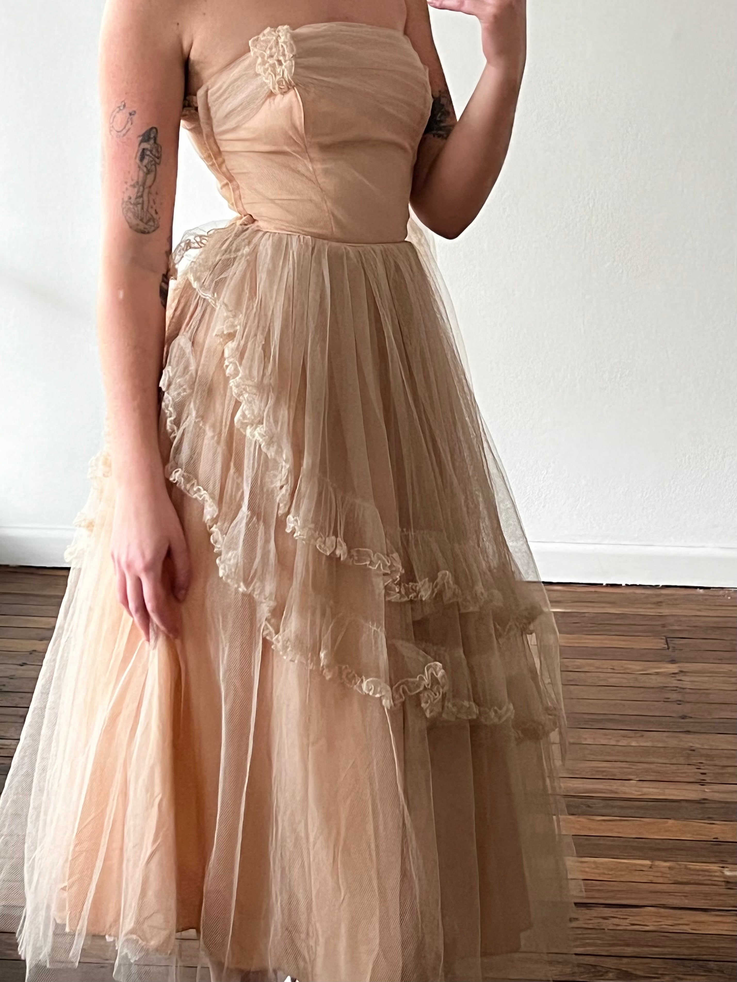 50s Dusty Pink Asymmetrical Tulle Dress