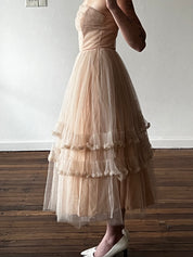 50s Dusty Pink Asymmetrical Tulle Dress