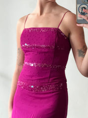 90s Magenta Beaded Silk Bodice and Skirt Set