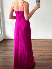 90s Magenta Beaded Silk Bodice and Skirt Set