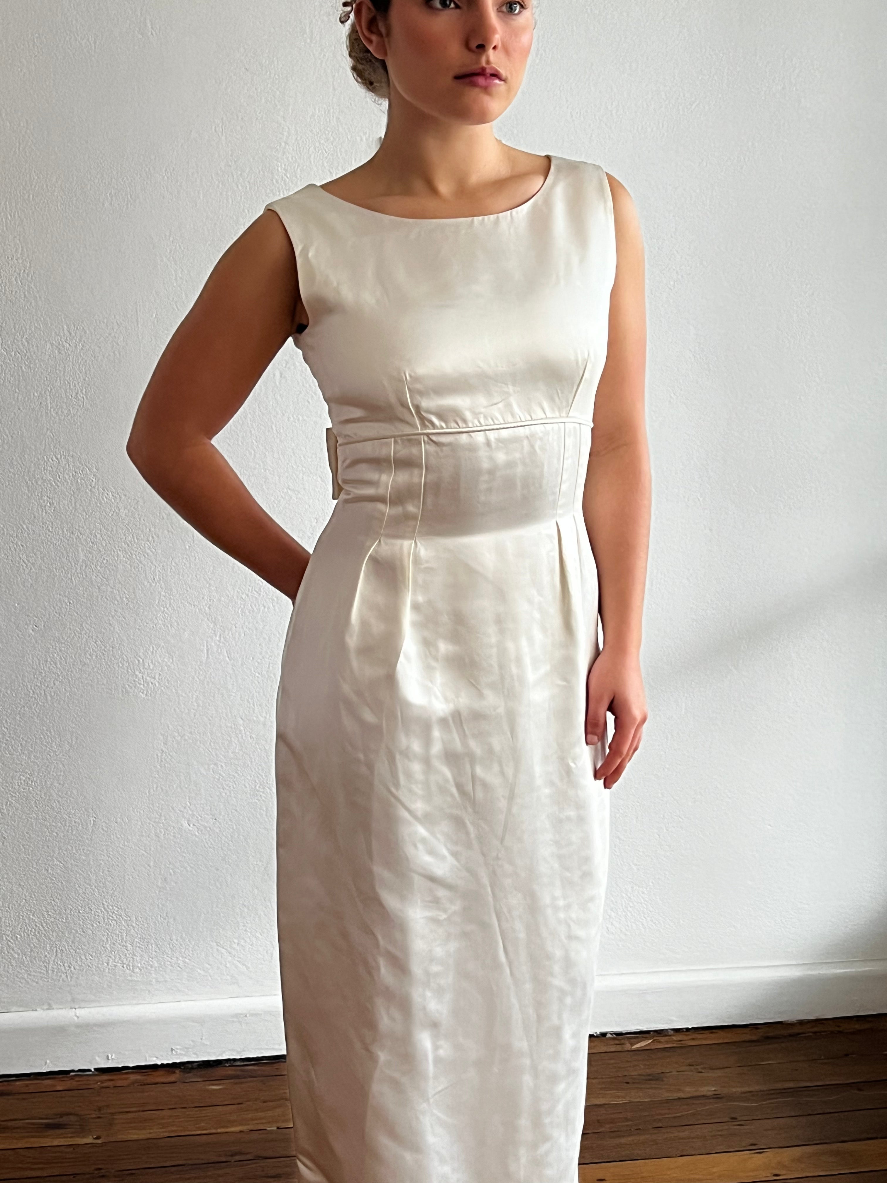 60s Silk Satin Bow Detail Column Dress