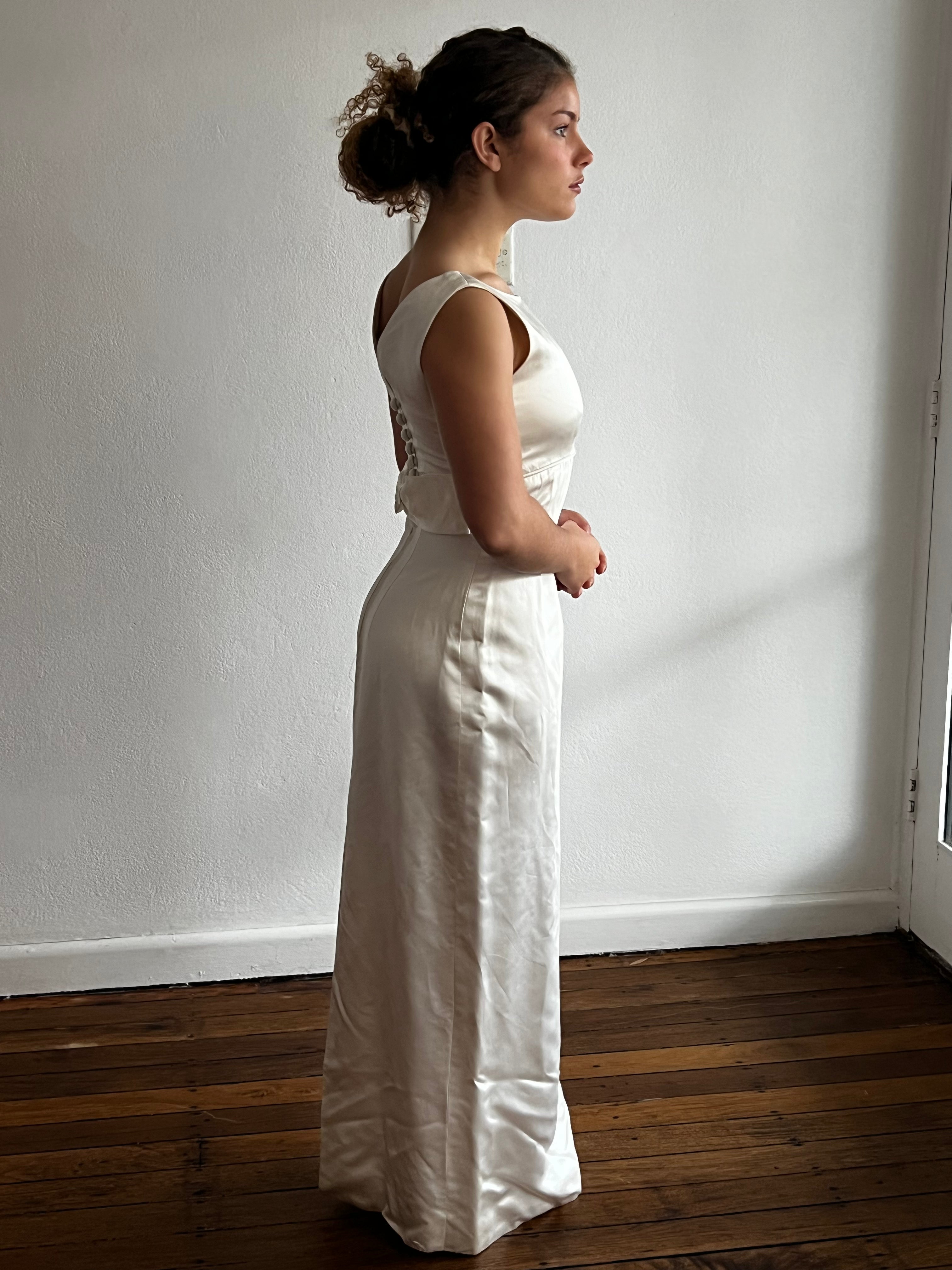60s Silk Satin Bow Detail Column Dress