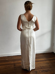 60s Silk Satin Bow Detail Column Dress