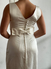 60s Silk Satin Bow Detail Column Dress