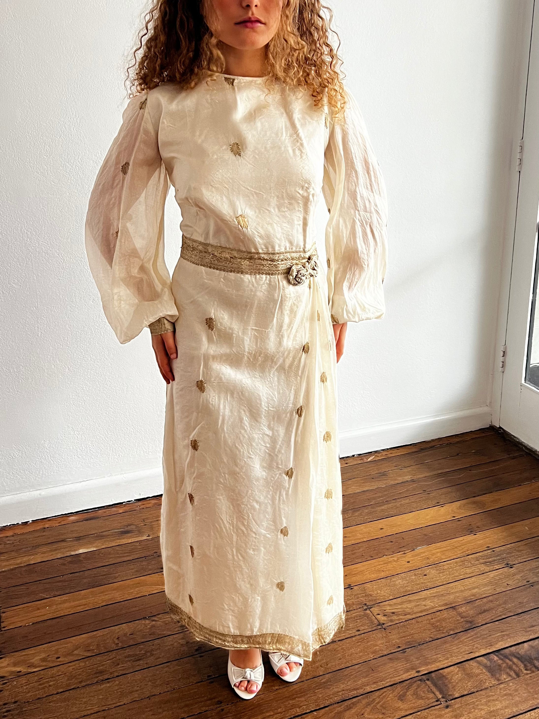 70s Indian Gold Thread Embroidered Dress