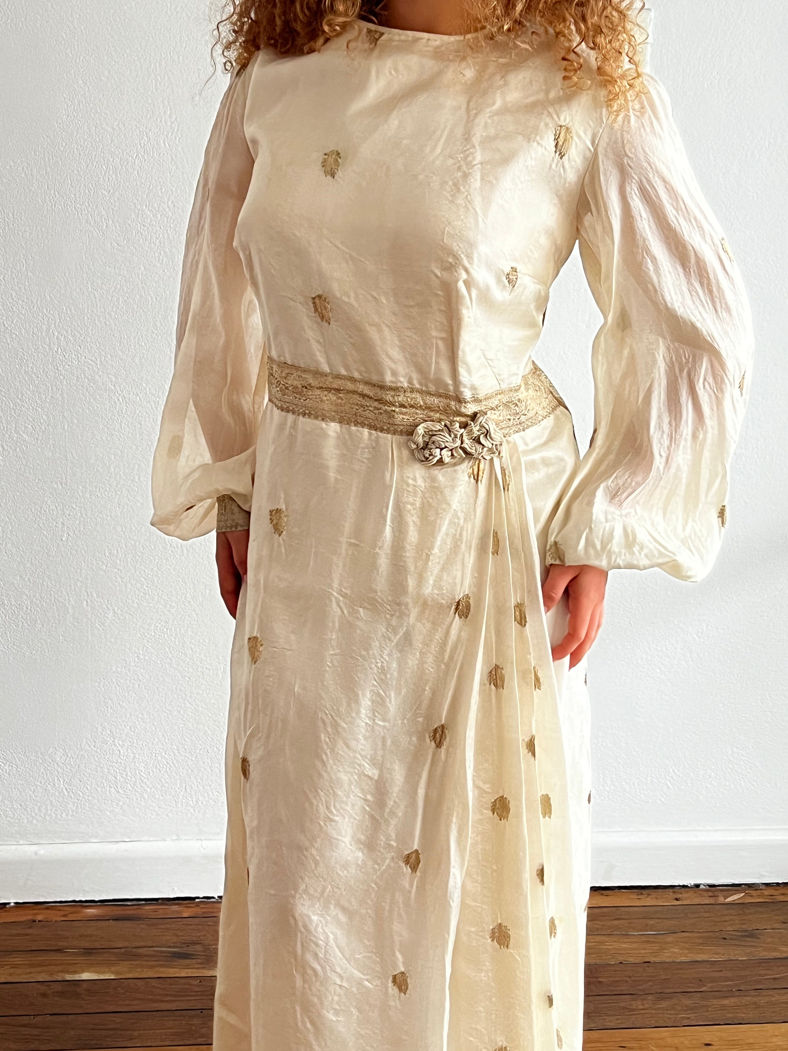 70s Indian Gold Thread Embroidered Dress