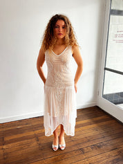 90s does 20s Beaded Flapper Bridal Slip Dress