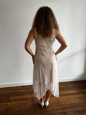 90s does 20s Beaded Flapper Bridal Slip Dress