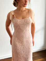 2000s Baby Pink Beaded Silk Slip Dress