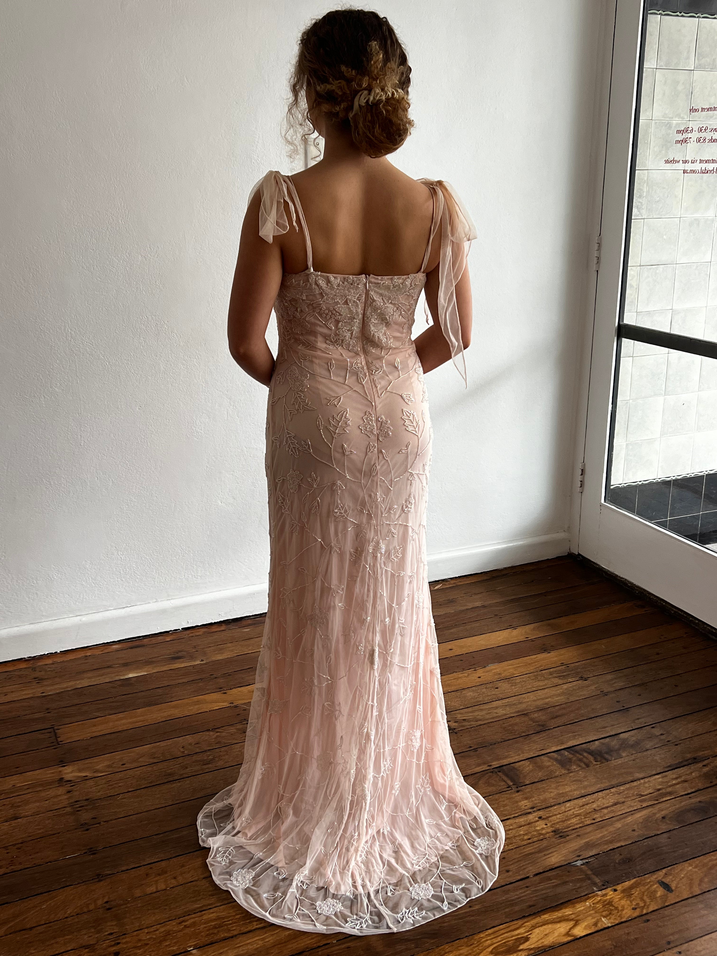 2000s Baby Pink Beaded Silk Slip Dress