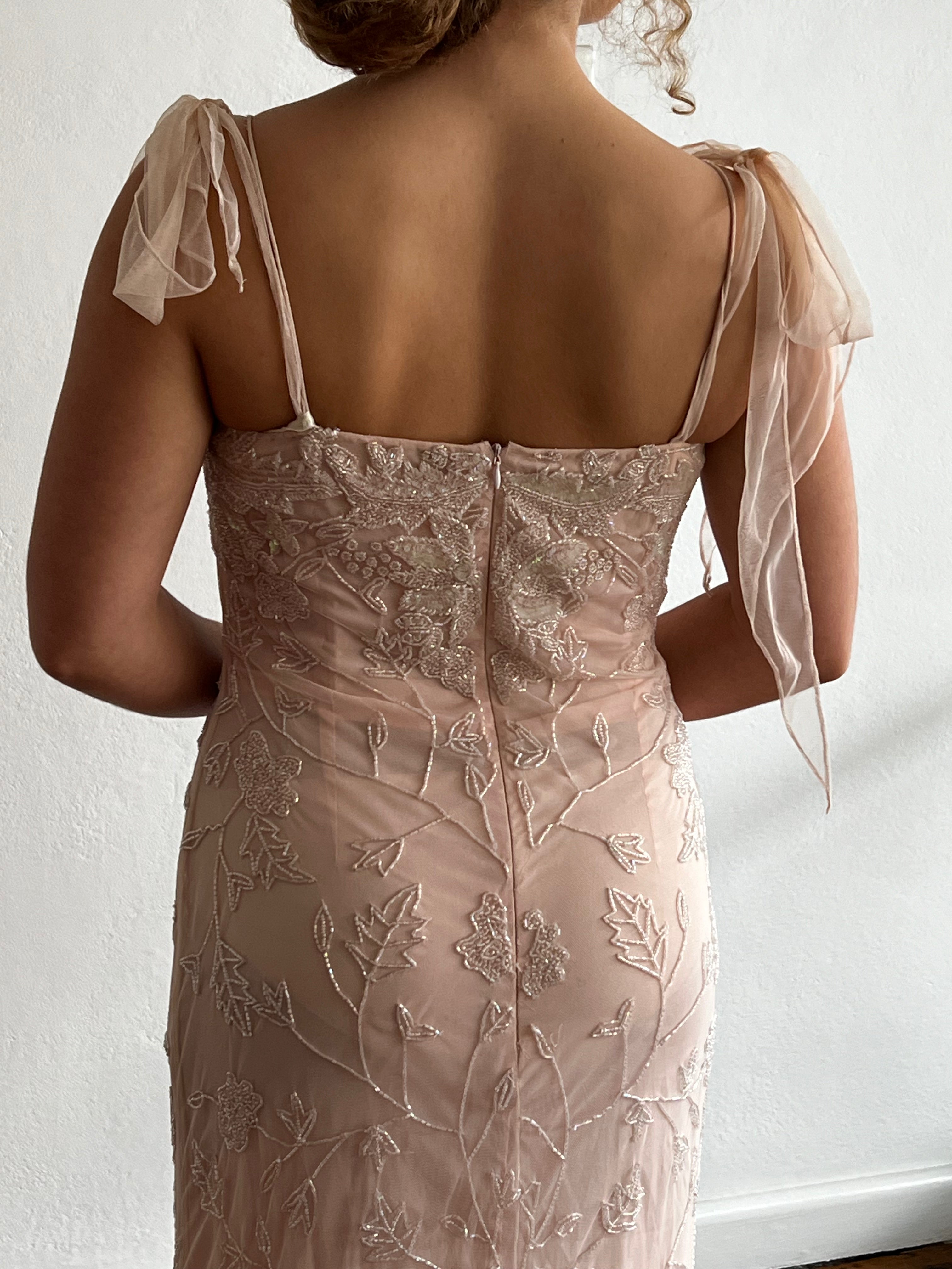 2000s Baby Pink Beaded Silk Slip Dress