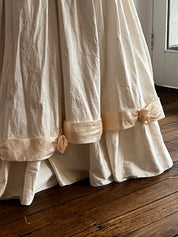 80s Raw Silk Off-the-shoulder Peach Rosette Dress