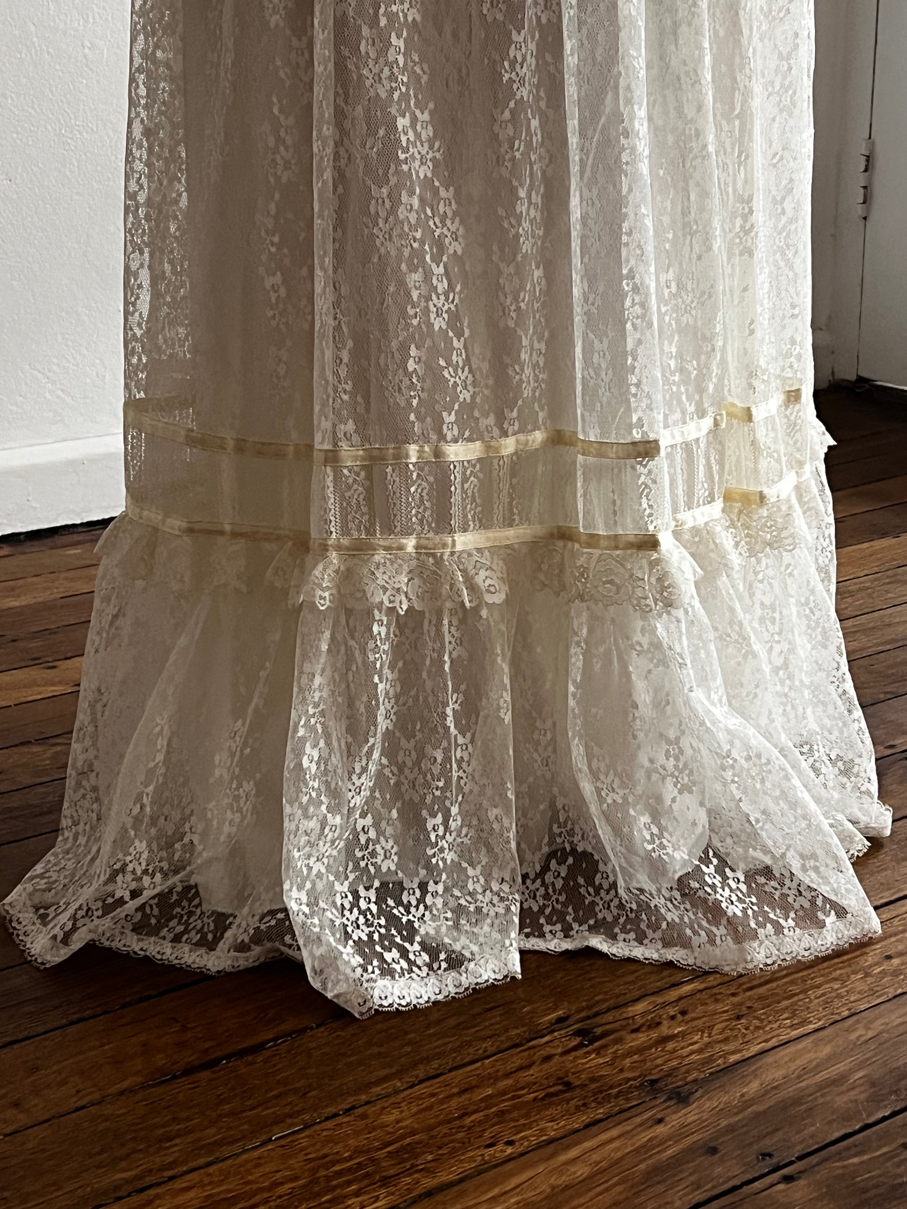70s Cream Lace Long Sleeve Prairie Dress