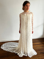 60s Lace Mock Jacket Button-through Shift Dress
