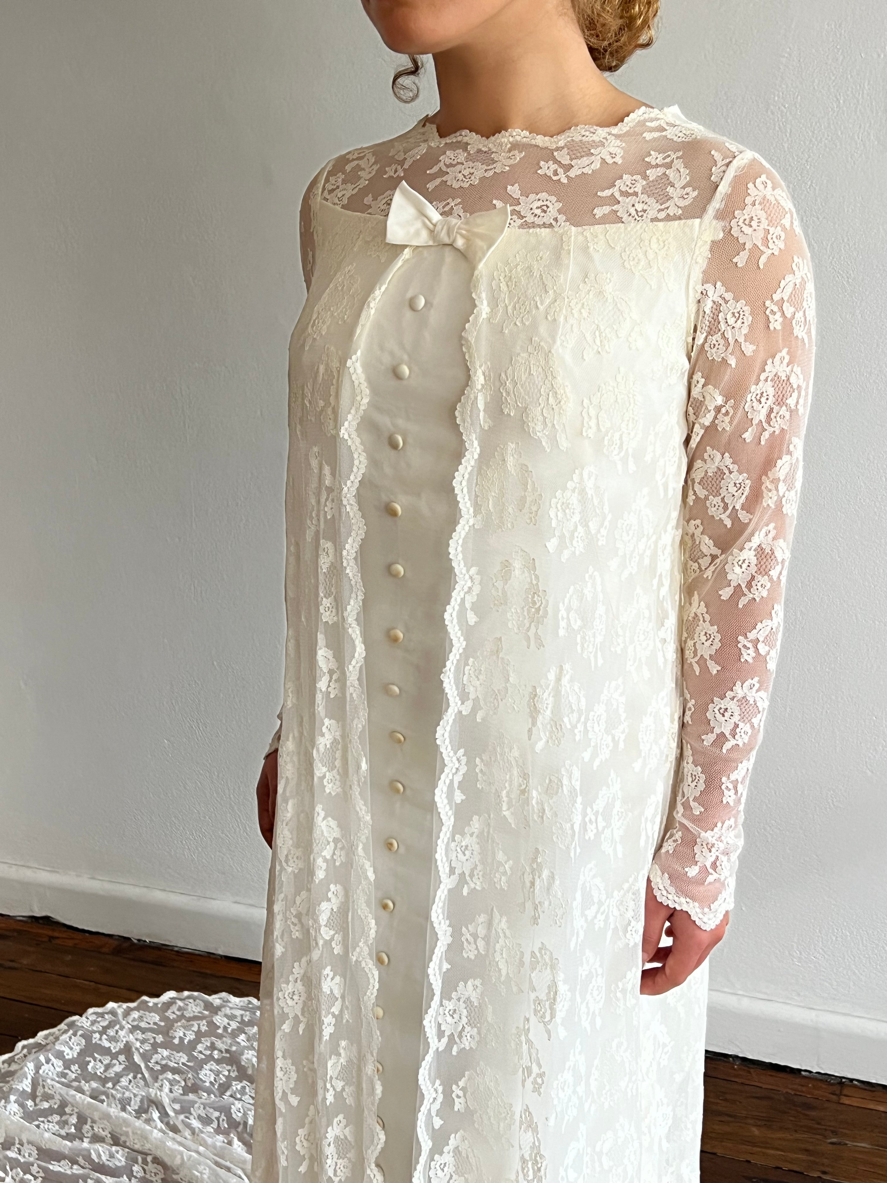 60s Lace Mock Jacket Button-through Shift Dress