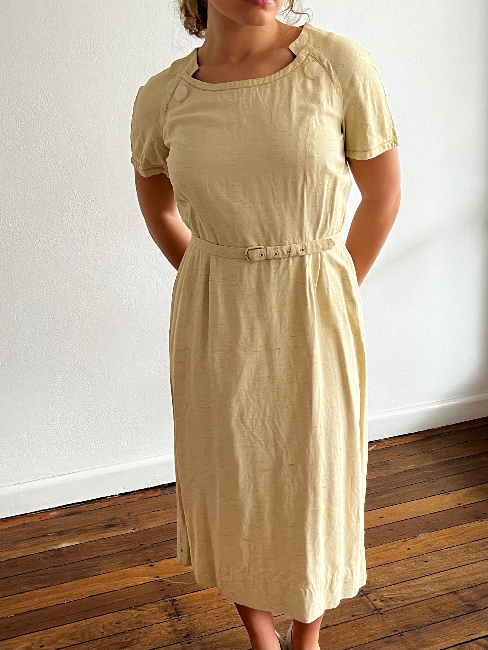 60s Raw Silk Midi with Matching Jacket and Belt