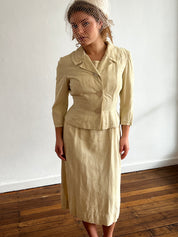 60s Raw Silk Midi with Matching Jacket and Belt