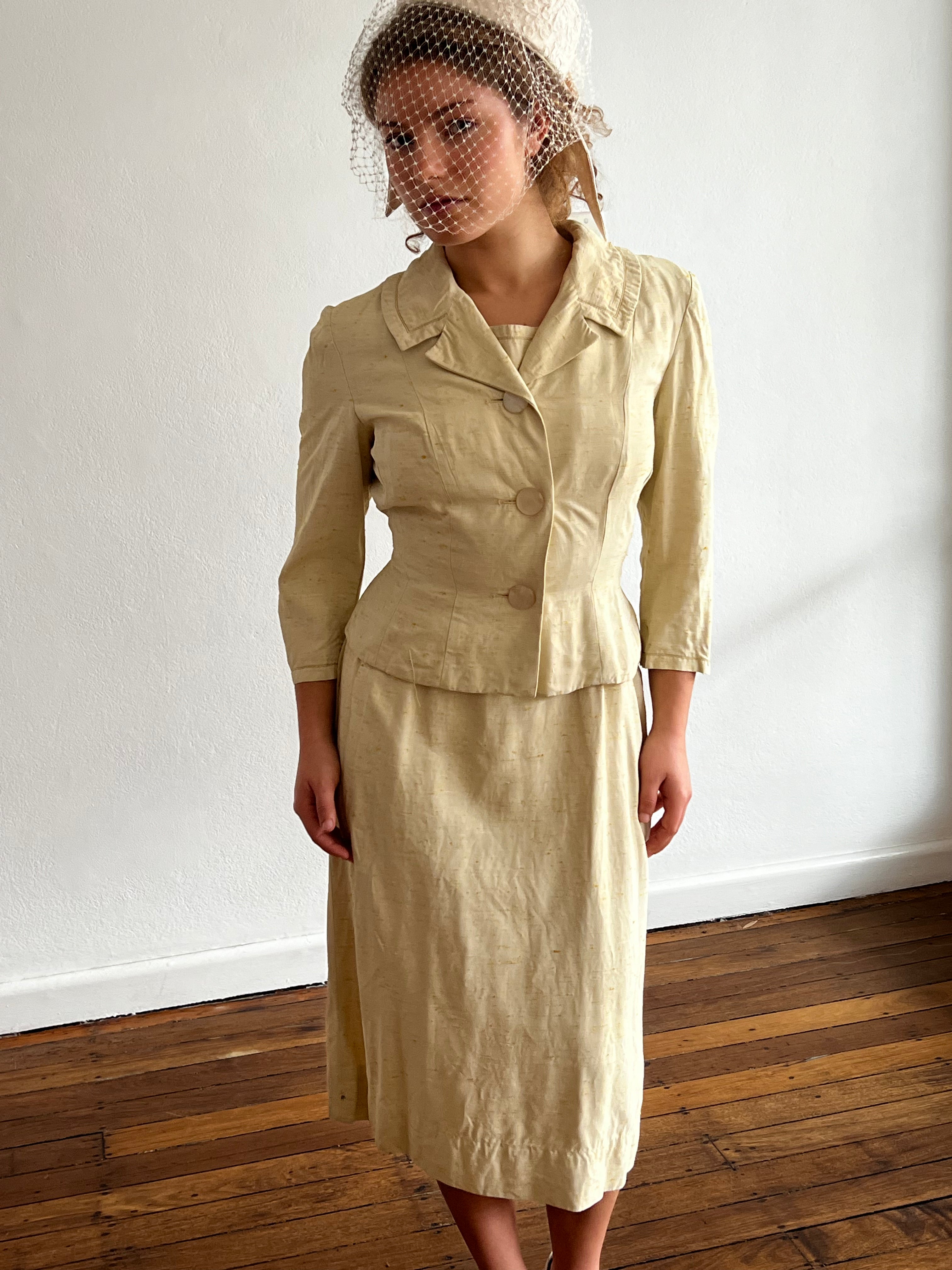 60s Raw Silk Midi with Matching Jacket and Belt