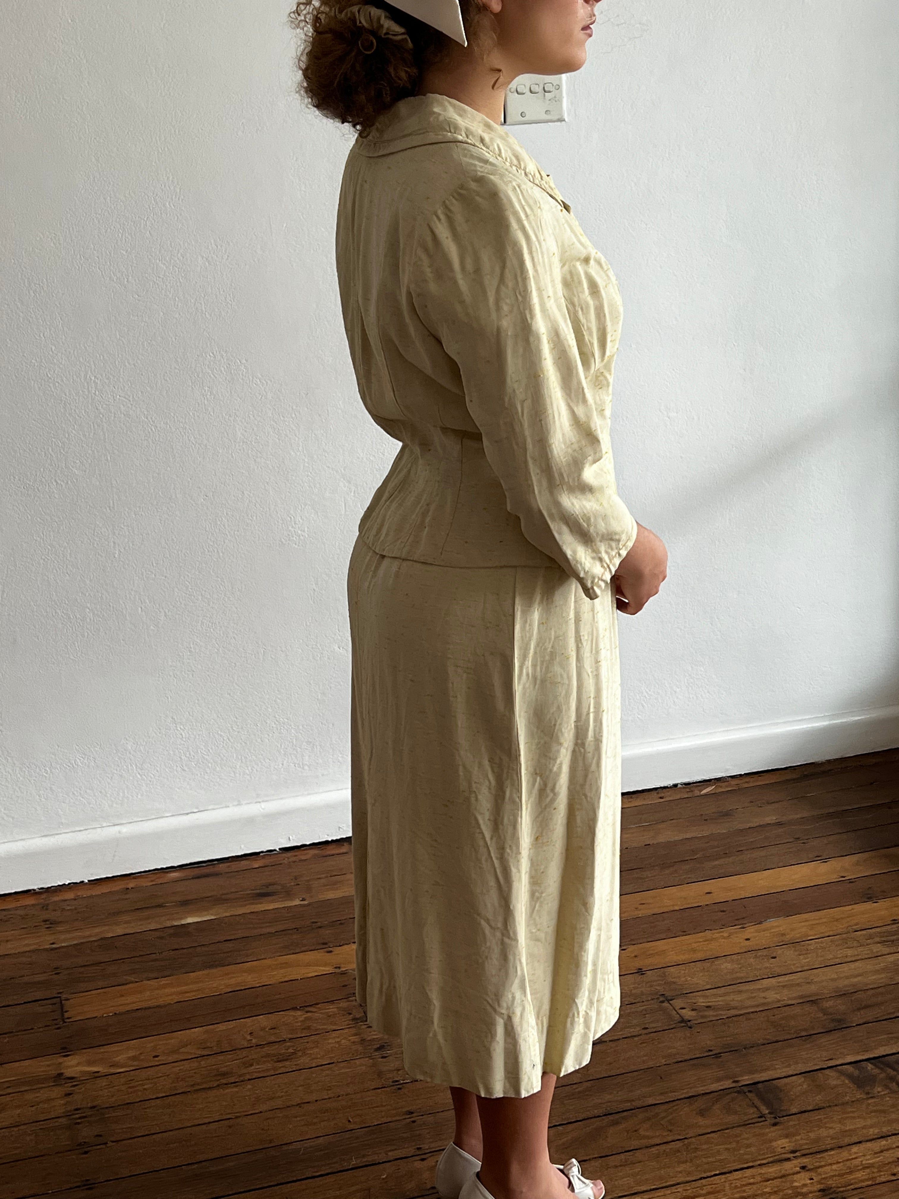 60s Raw Silk Midi with Matching Jacket and Belt
