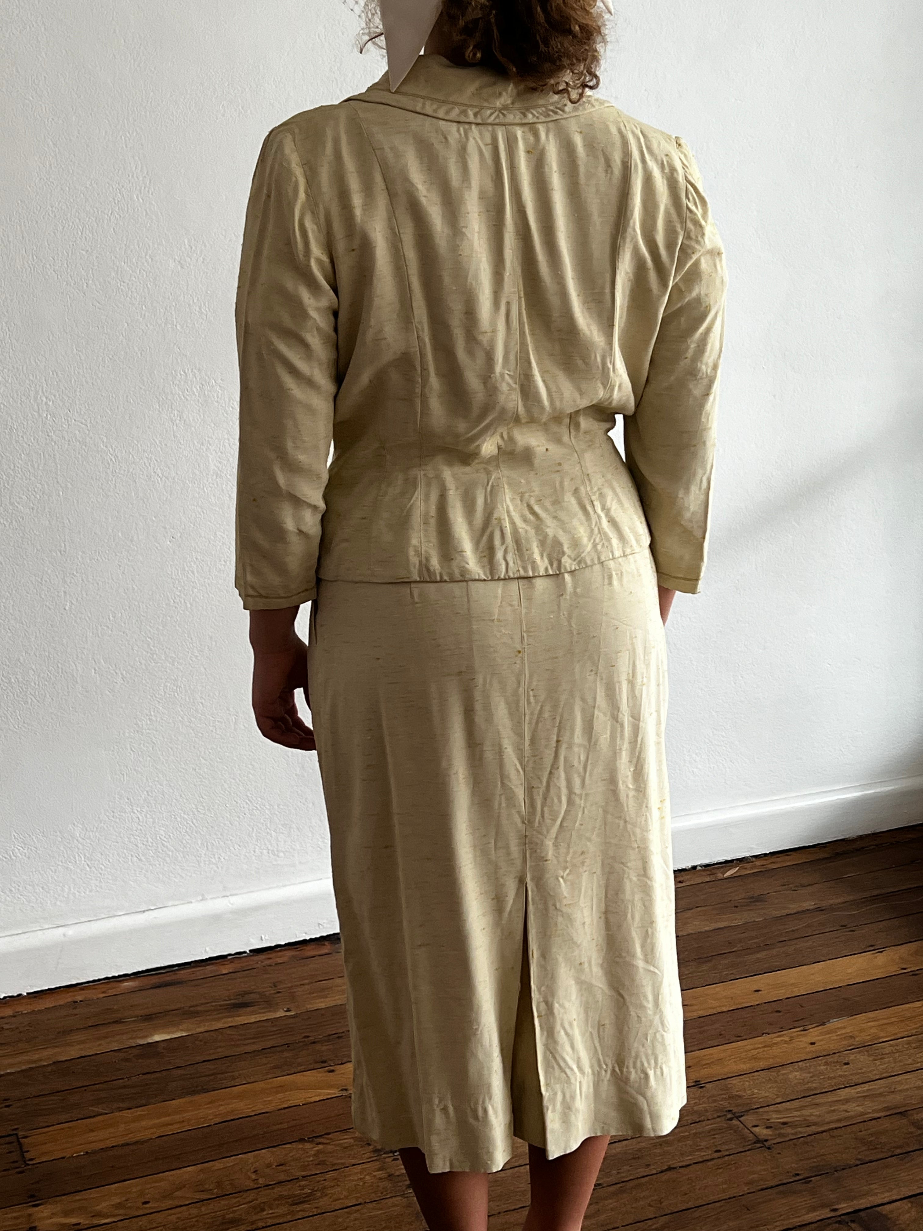60s Raw Silk Midi with Matching Jacket and Belt
