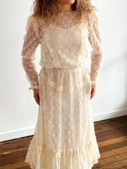 40s Sheer Long Sleeve Lace Prairie Dress
