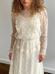 40s Sheer Long Sleeve Lace Prairie Dress