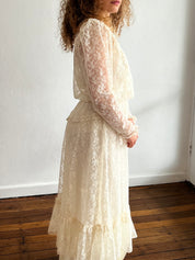 40s Sheer Long Sleeve Lace Prairie Dress