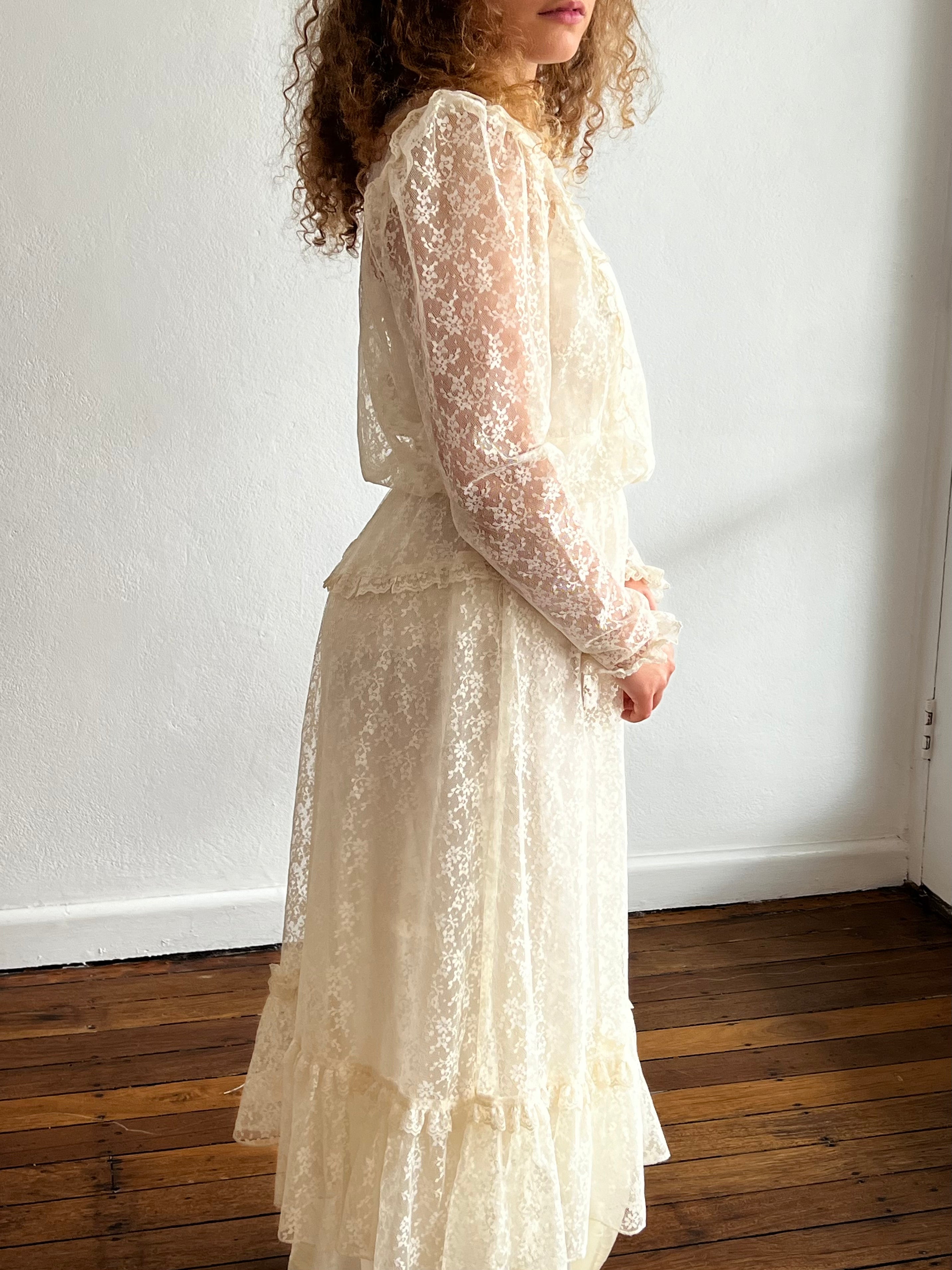 40s Sheer Long Sleeve Lace Prairie Dress