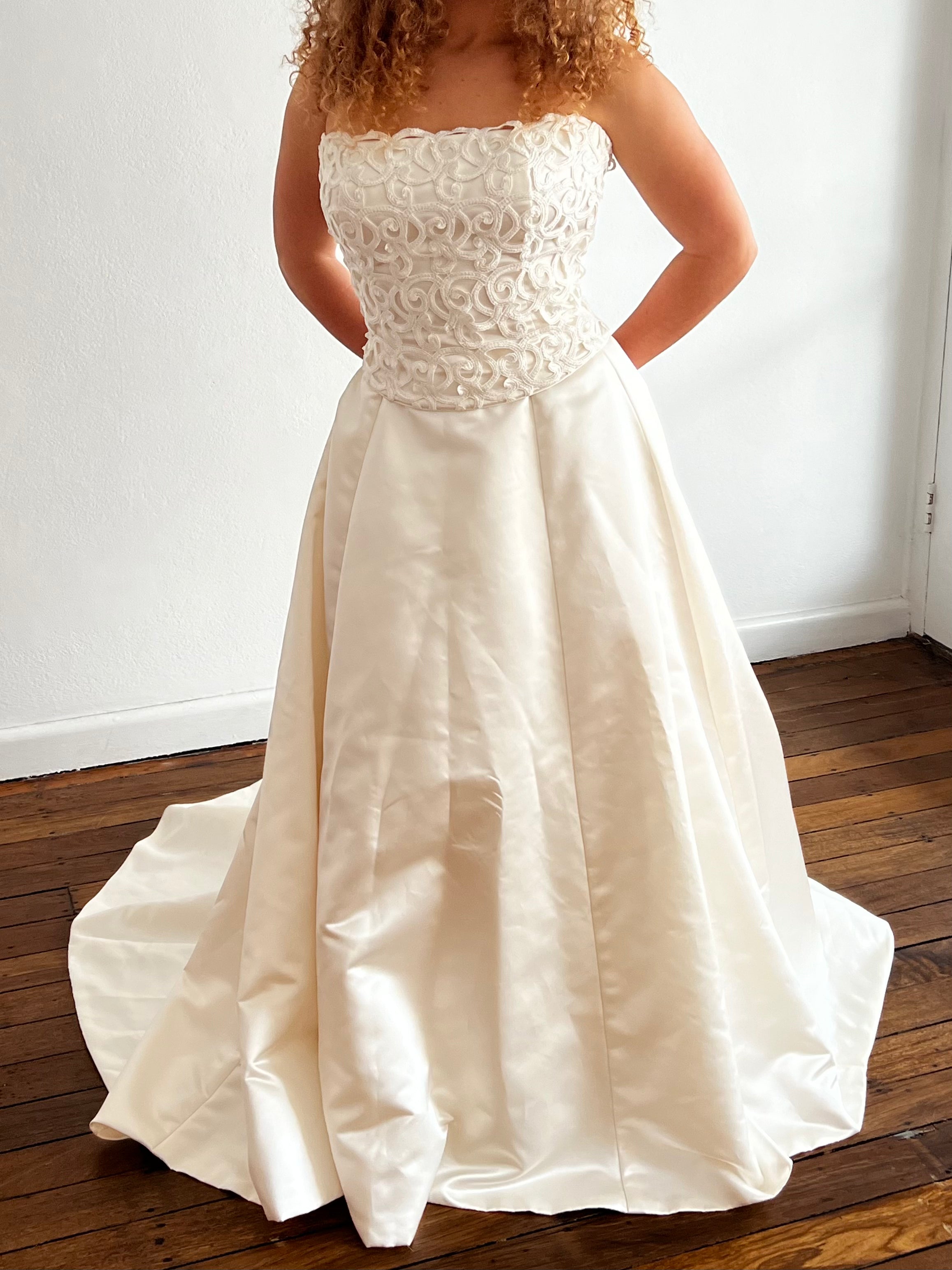 90s Guipure Lace Corset and Satin Skirt Set