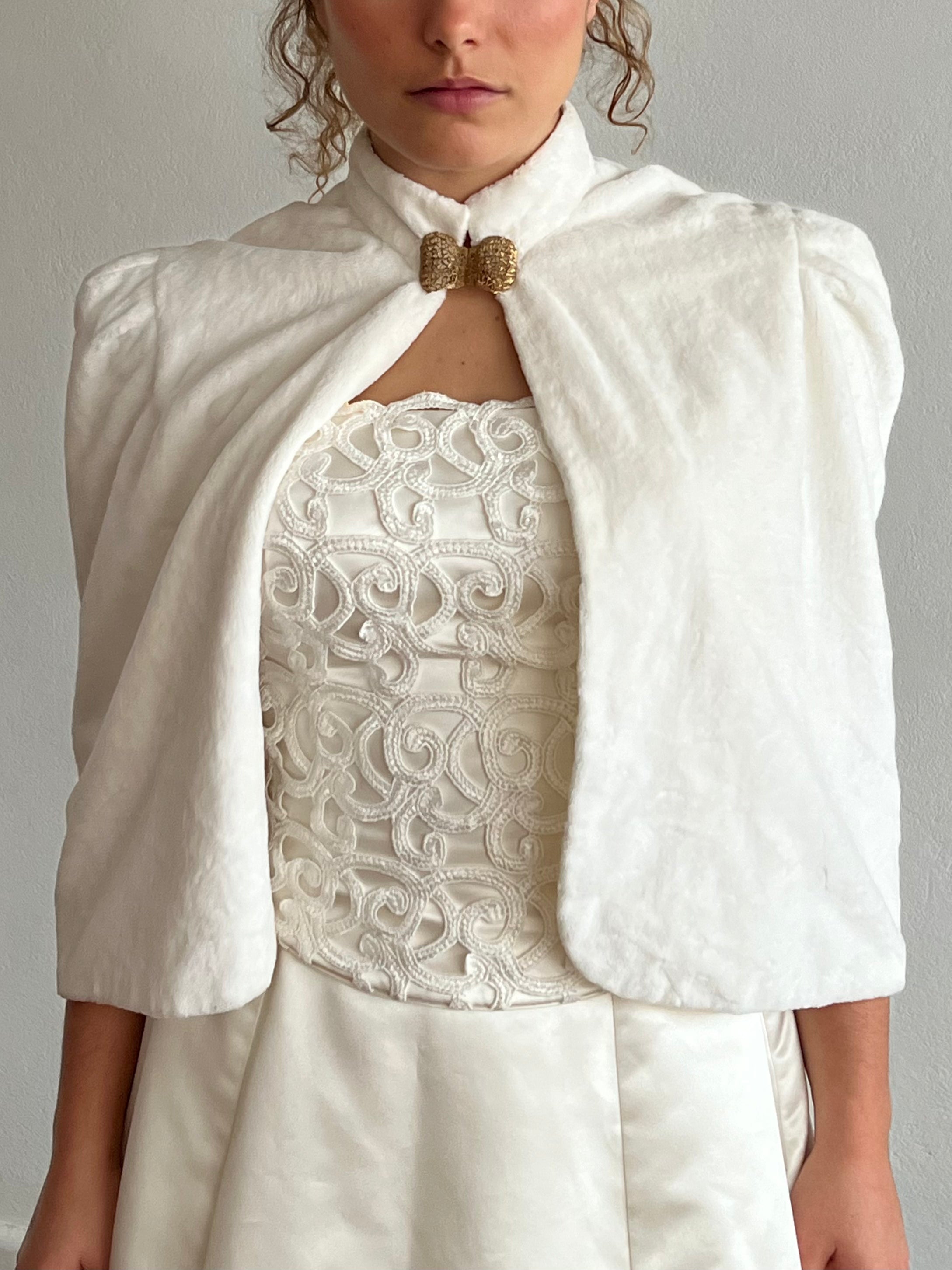 60s Faux Fur Shrug with Bow Hardware